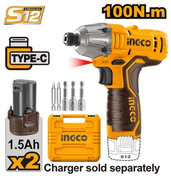 [CIRLI12015] INGCO CLÉ À CHOC 12V 100N.M INGCO AVEC 2 BATTERIES TYPE-C 