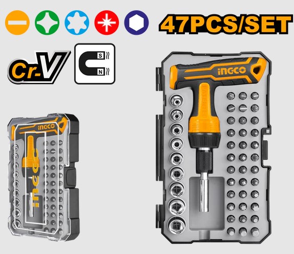 SET DE 47 PIÈCES POUR TOURNEVIS AVEC MANCHE EN T