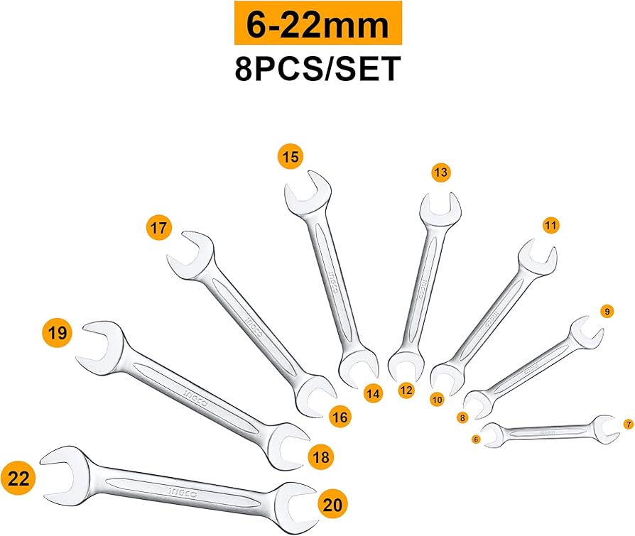 JEU DE  8 CLES DOUBLES 6MM A 22MM