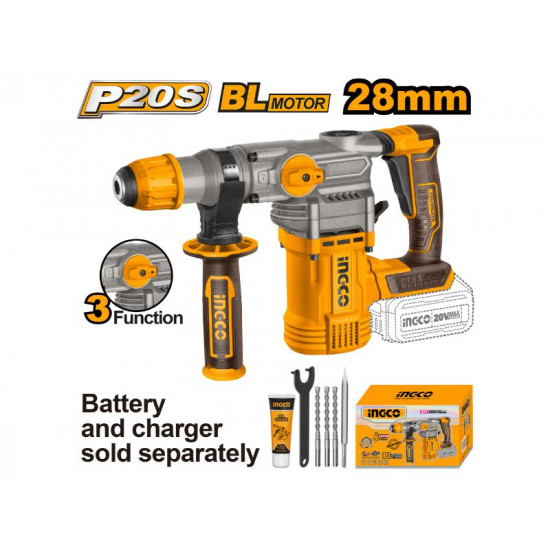 INGCO MARTEAU PERFORATEUR SDS PLUS 20V 28MM+6ACCESS [CRHLI20288]