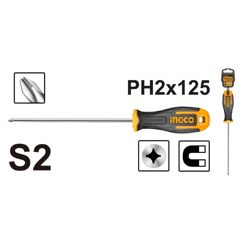 INGCO TOURNEVIS PHILLIPS PH2 D: 6MM L:125 [HS68PH2125]