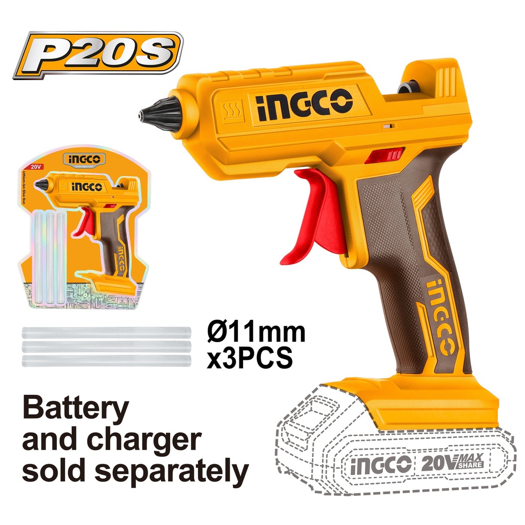 INGCO PISTOLET A COLLE 20V (SS BATTERIE/SS CHARGEUR)+3 B  