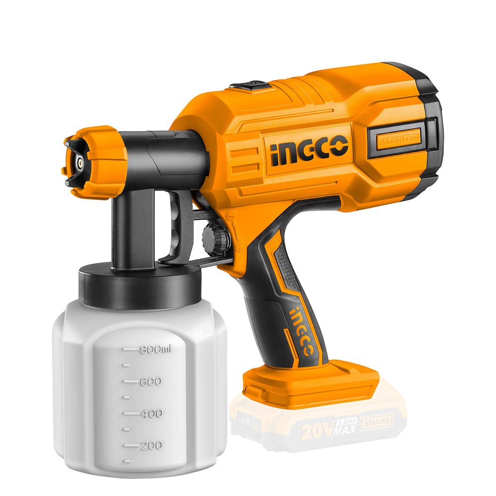 INGCO PISTOLET A PEINTURE SANS FIL 20V SANS BATTERIE ET   