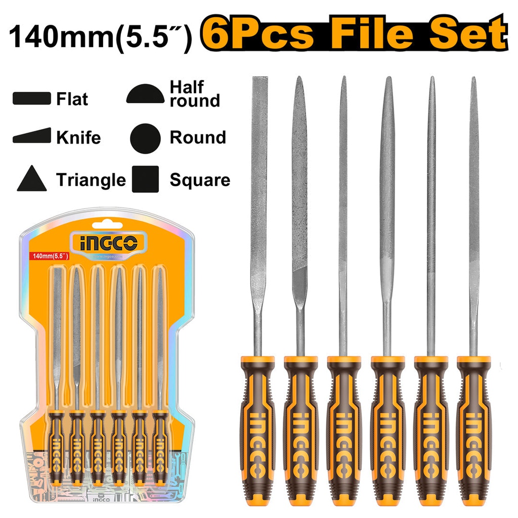 INGCO SET DE 6 LIMES ACIER 140MM  [HKTF63]