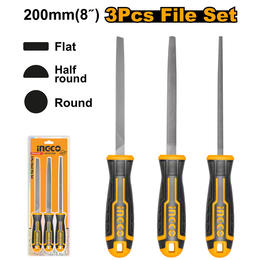 INGCO SET DE 3 LIMES EN ACIER 200MM  [HKTFS1308]