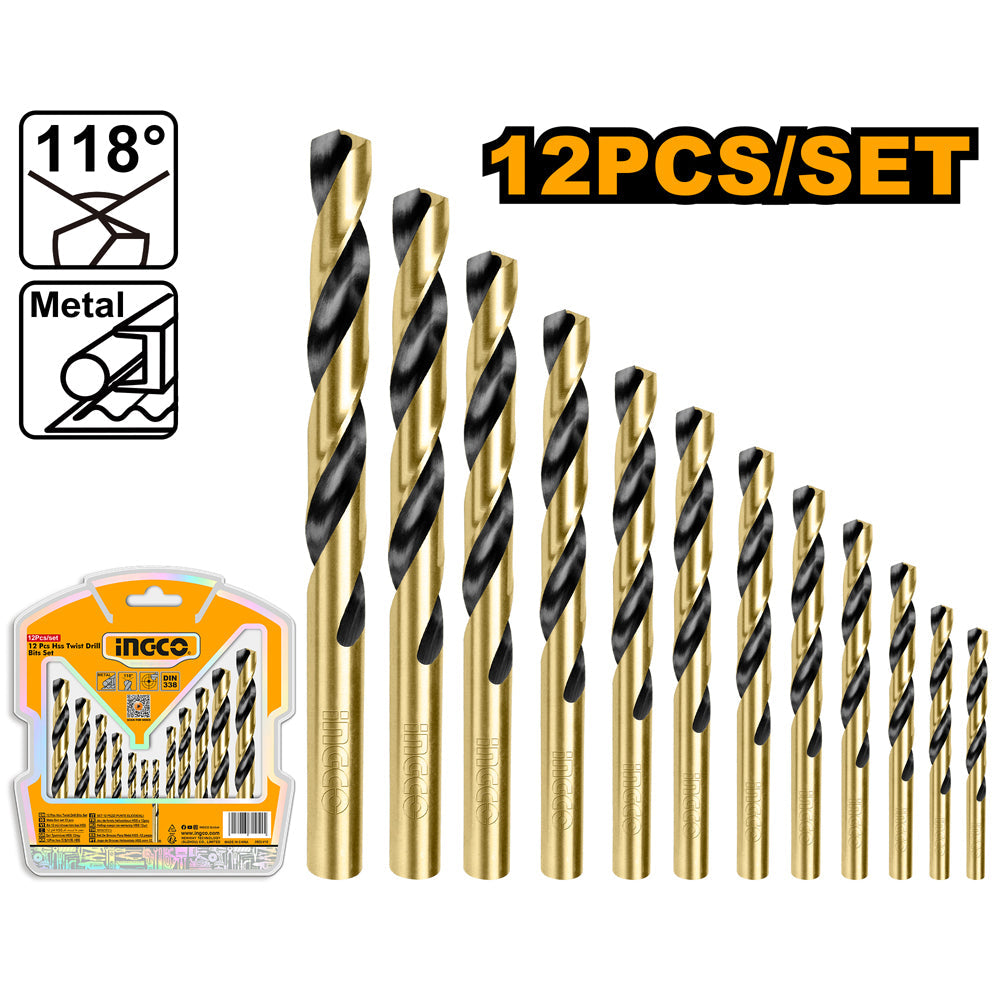 INGCO set of 12 HSS drill bits