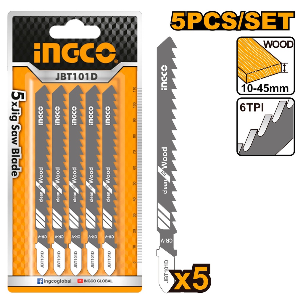 INGCO JEU DE  5 LAMES SCIE SAUTEUSE POUR BOIS  [JBT101D]
