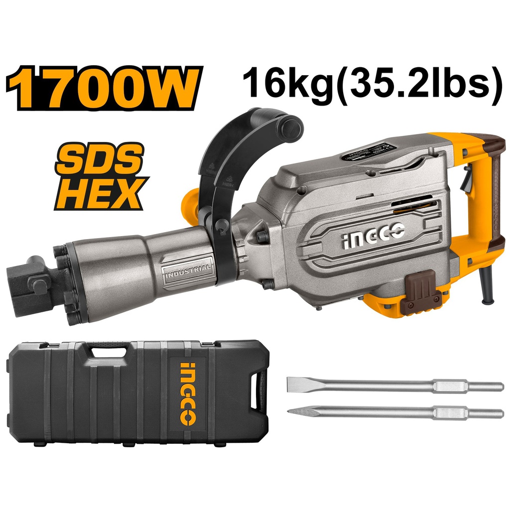 INGCO MARTEAU BURINEUR 16KG 1700W + 2 BURINS  [PDB17008]