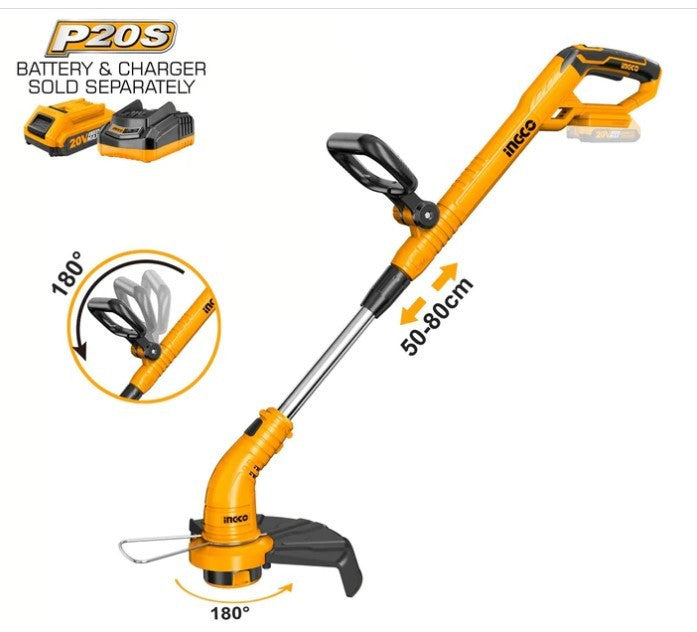 INGCO DEBROUSSAILLEUSE 20V BATTERIE/CHARGEUR NON INCLUS  [CGTLI20018]