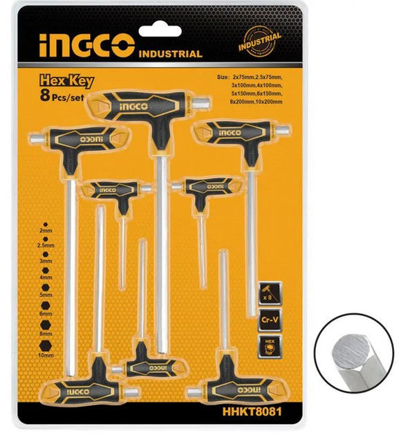 INGCO SET 8 PCS T-HANDLE BALL POINT HEX WRENCH-HHKT8081 [HHKT8081]