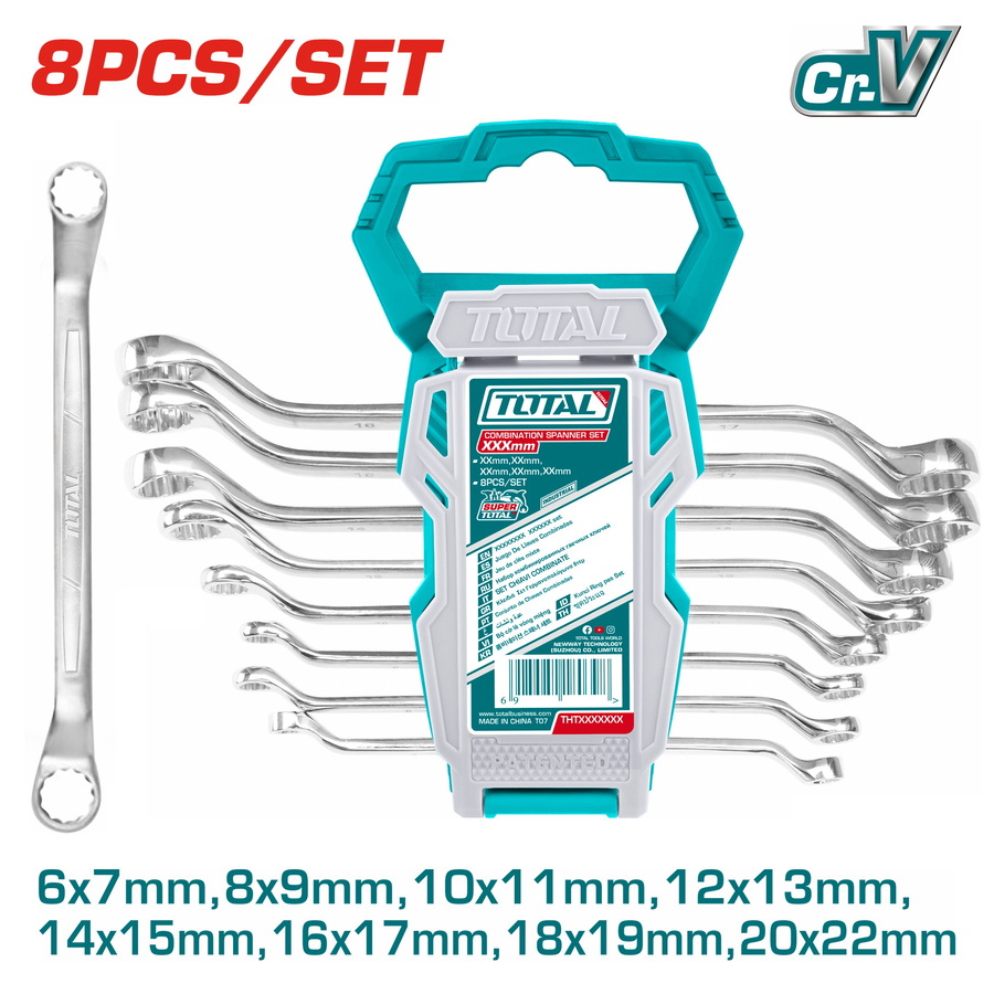TOTAL set of 8 ring spanners 6-22MM