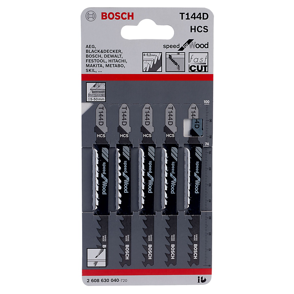 LAME DE SCIE SAUTEUSE POUR BOIS T 144 D HCS 5 PIÈCES - BOSCH