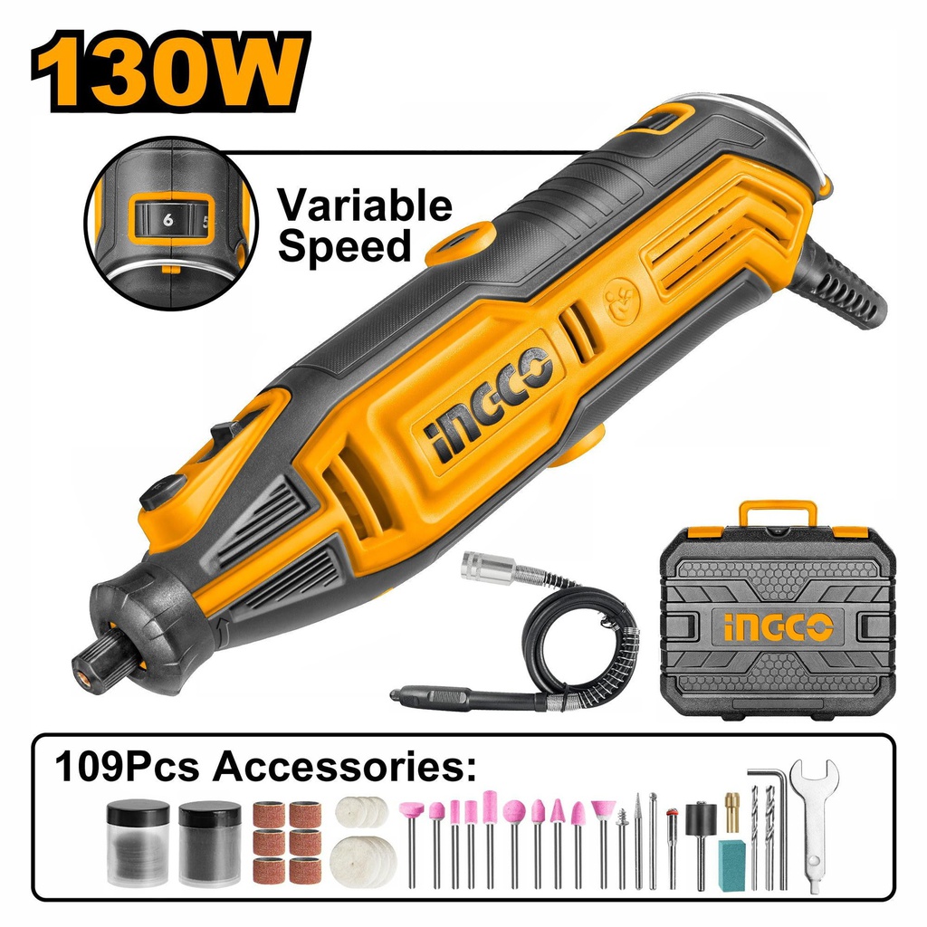 INGCO mini drill + 109 accessories in case 130W