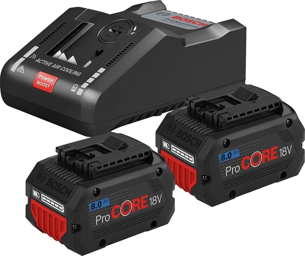 BOSCH PACK 2 BATTERIES PRO CORE 18V 8.0AH + GAL 18V-160 C + GCY 42 PROF   