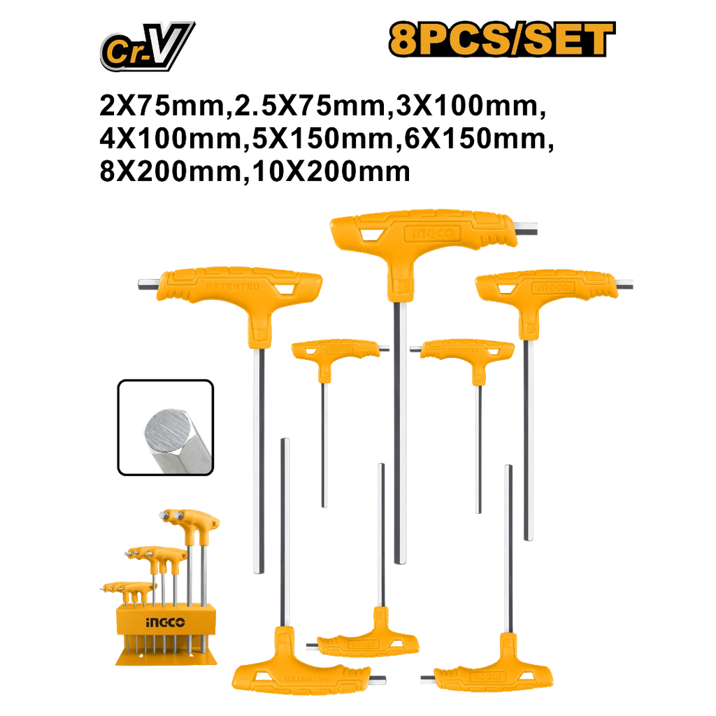 INGCO JEU DE 8 CLÉS HEXAGONALES À POIGNÉE EN T NF  [HHKT80818]