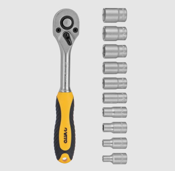 VITO JEU DE DOUILLES AVEC CLÉ À CLIQUET 1/4” - 11 PCS [VIJR1411]
