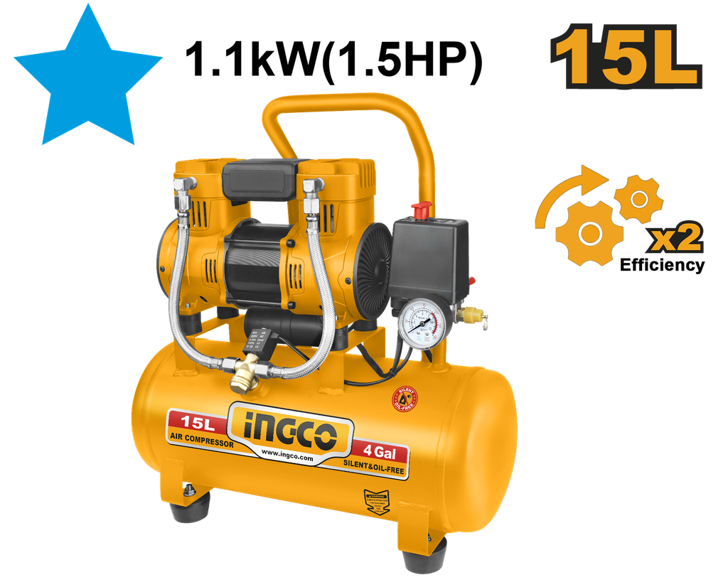 INGCO COMPRESSEUR SILENCIEUX 15L 1100W(1.5HP) NR [ACS111152]