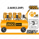 INGCO COMPRESSEUR SILENCIEUX 100L 2×1200W （3.2HP) NR [ACS2241001]