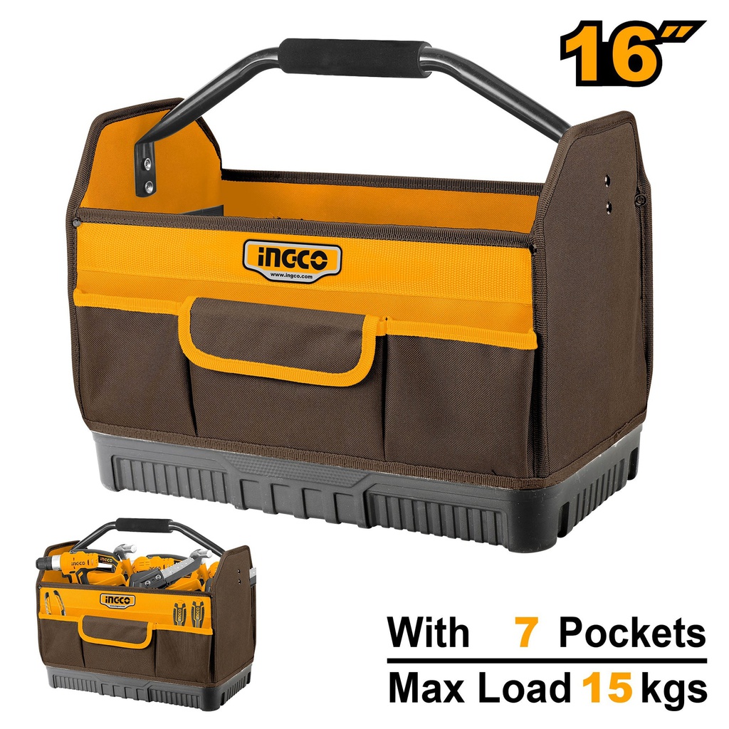 INGCO SAC À OUTILS RIGIDE 16"" POIGNÉE MÉTAL  