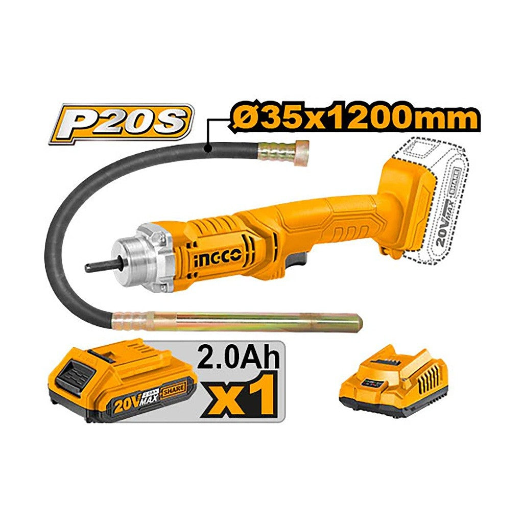 INGCO VIBREUR À BÉTON 20V + 1BATTERIE + 1AIGUILLE  [CCVLI2023011]