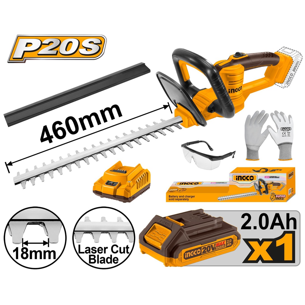 INGCO 20V hedge trimmer + battery + accessories