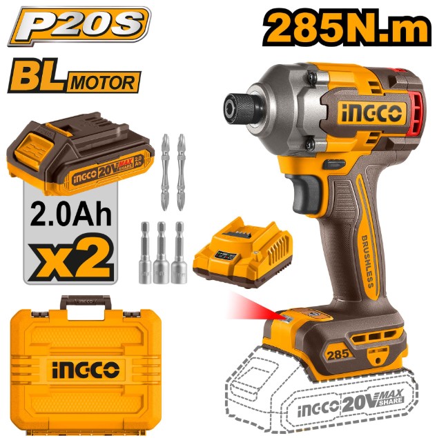 INGCO VISSEUSE A CHOC 20V 285N.M BRUSHLESS [CIRLI2028]