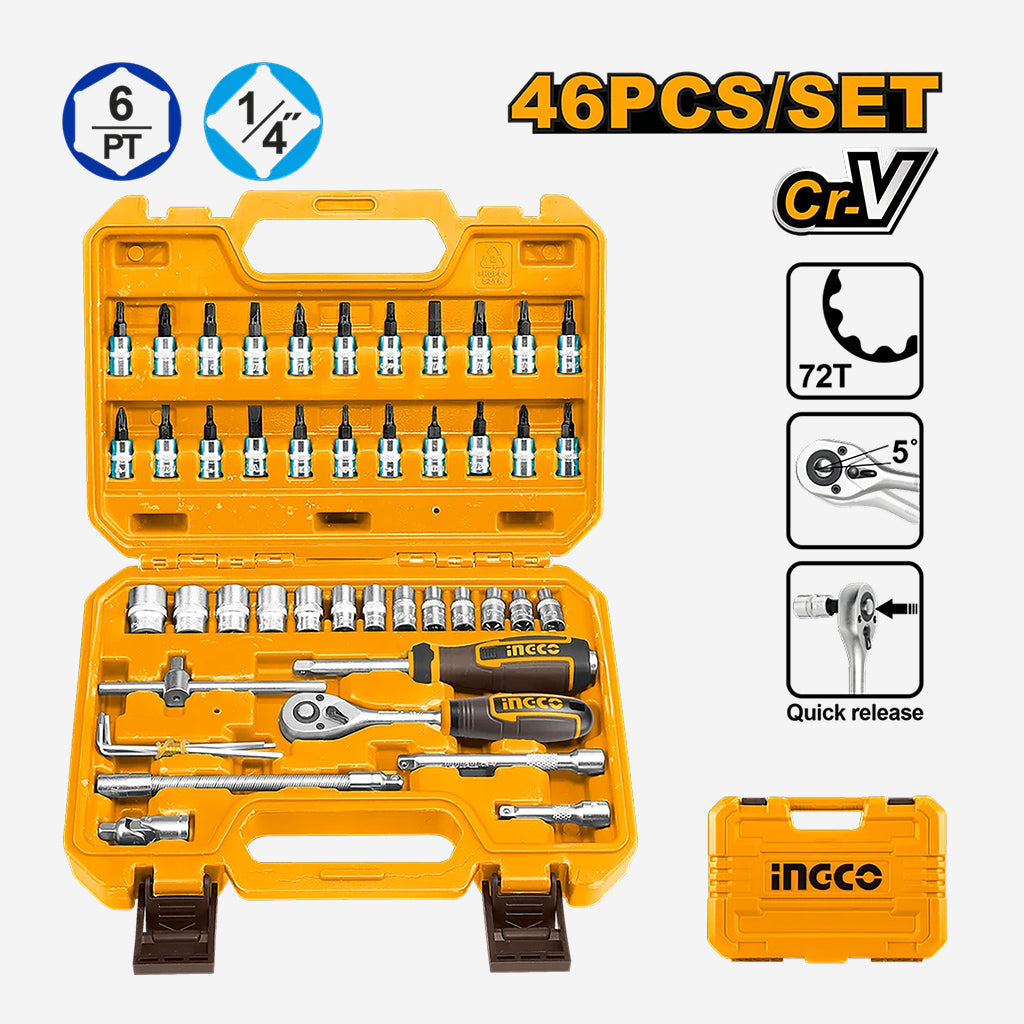 INGCO MALETTE DE DOUILLES 46 PCS 1/4 NP  
