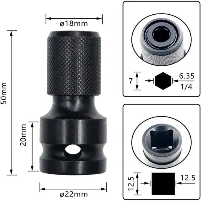 ADAPTATEUR EMBOUTS POUR BOULONNEUSE 1/4 1/2