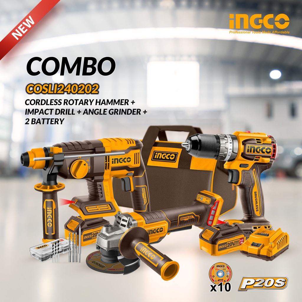 INGCO PACK COMBO 20V BRUSHLESS 3 MACHINES [COSLI240202]