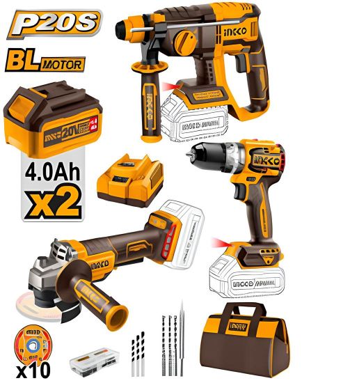 INGCO PACK COMBO 20V BRUSHLESS 3 MACHINES [COSLI240202]