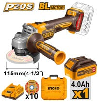 INGCO MALETTE MEULEUSE 115MM 20V + 1BATT 4AH + 5 DISQUES [CAGLI261521]