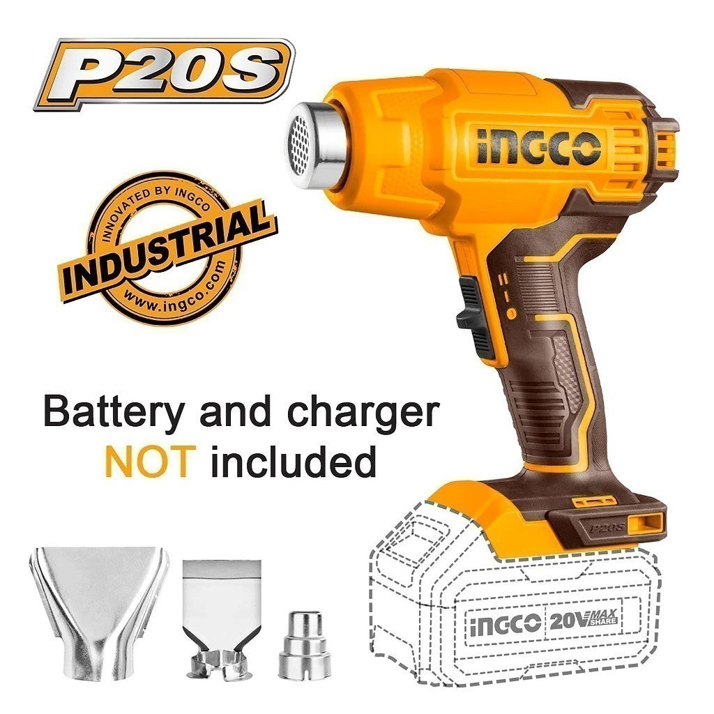 INGCO 20V heat gun + 4AH battery + charger + accessories