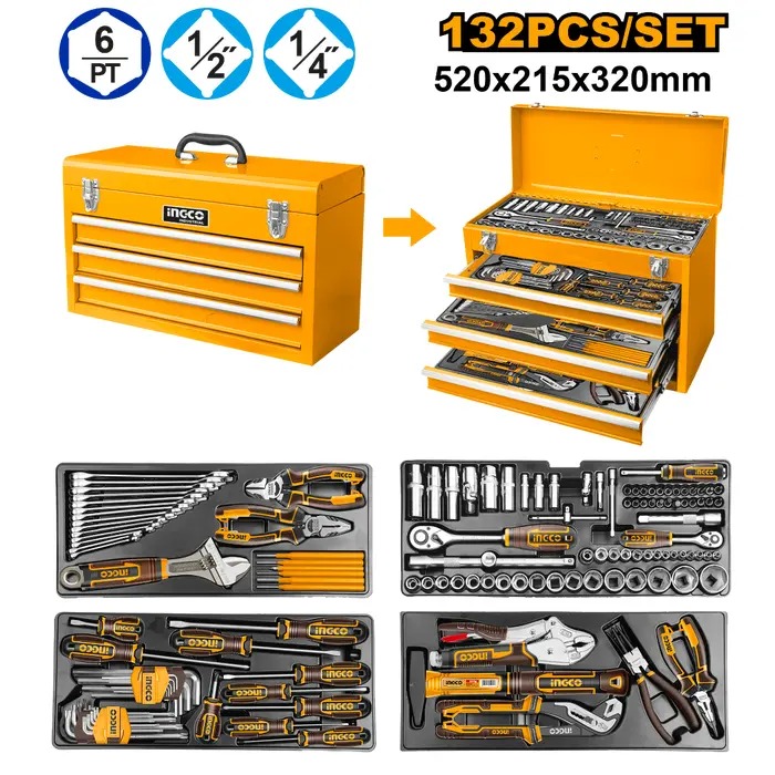 Boîte à outils 3 tiroirs 132pcs NR