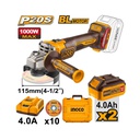 INGCO MALETTE MEULEUSE 115MM 20V+2BATT 4AH+10DISQUES NR [CAGLI211542]