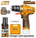 INGCO MALETTE VISSEUSE SANS FIL 12V 2 BATTERIES 20NM NR [CDLI12202]