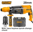 INGCO MARTEAU PERFORATEUR 28MM 950W + MANDRIN 13MM NR [RGH9528-2]