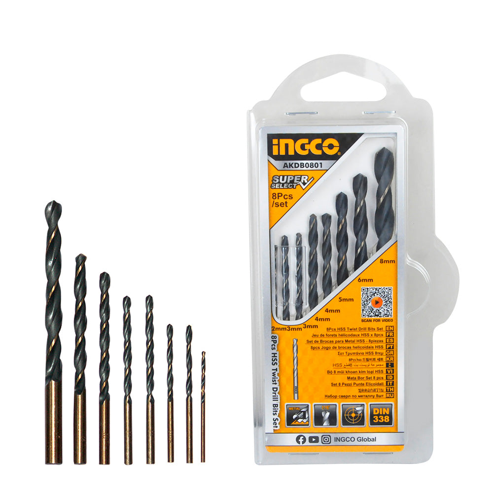 INGCO set of 8 HSS drill bits