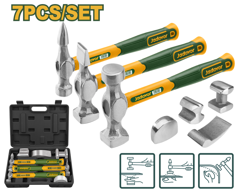 JADEVER JEU DE 7 MARTEAUX POUR CARROSSERIE ET GARDE BOUE [JDHZ1D07]