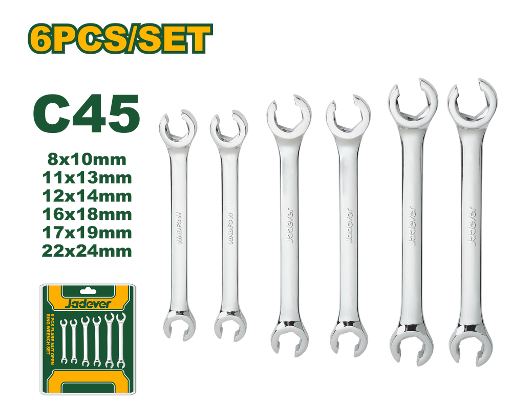 JADEVER JEU DE 6 CLÉS À ANNEAU OUVERT POUR ÉCROU ÉVASÉ  [JDDS2406]