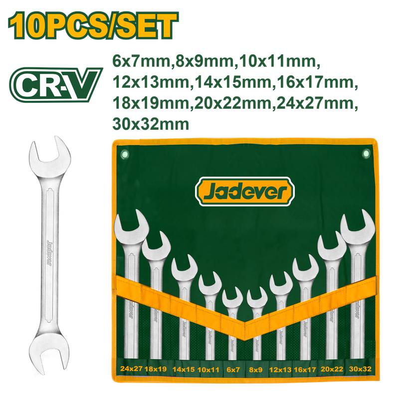 JADEVER set of 10 double open-end spanners 6-32MM