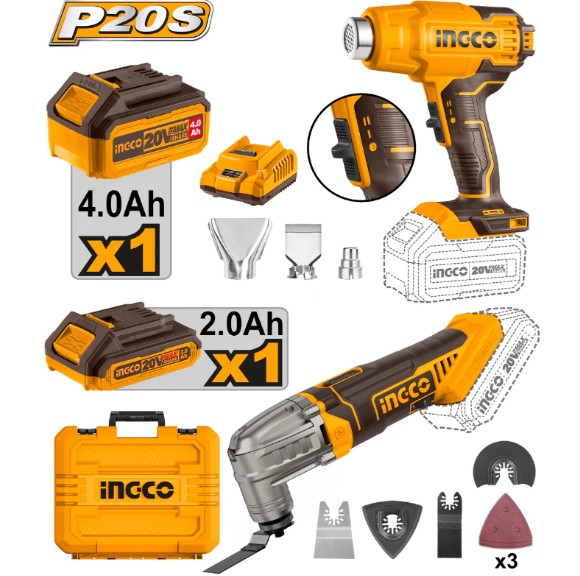 INGCO 20V multi-tool/heat gun pack 2 batteries