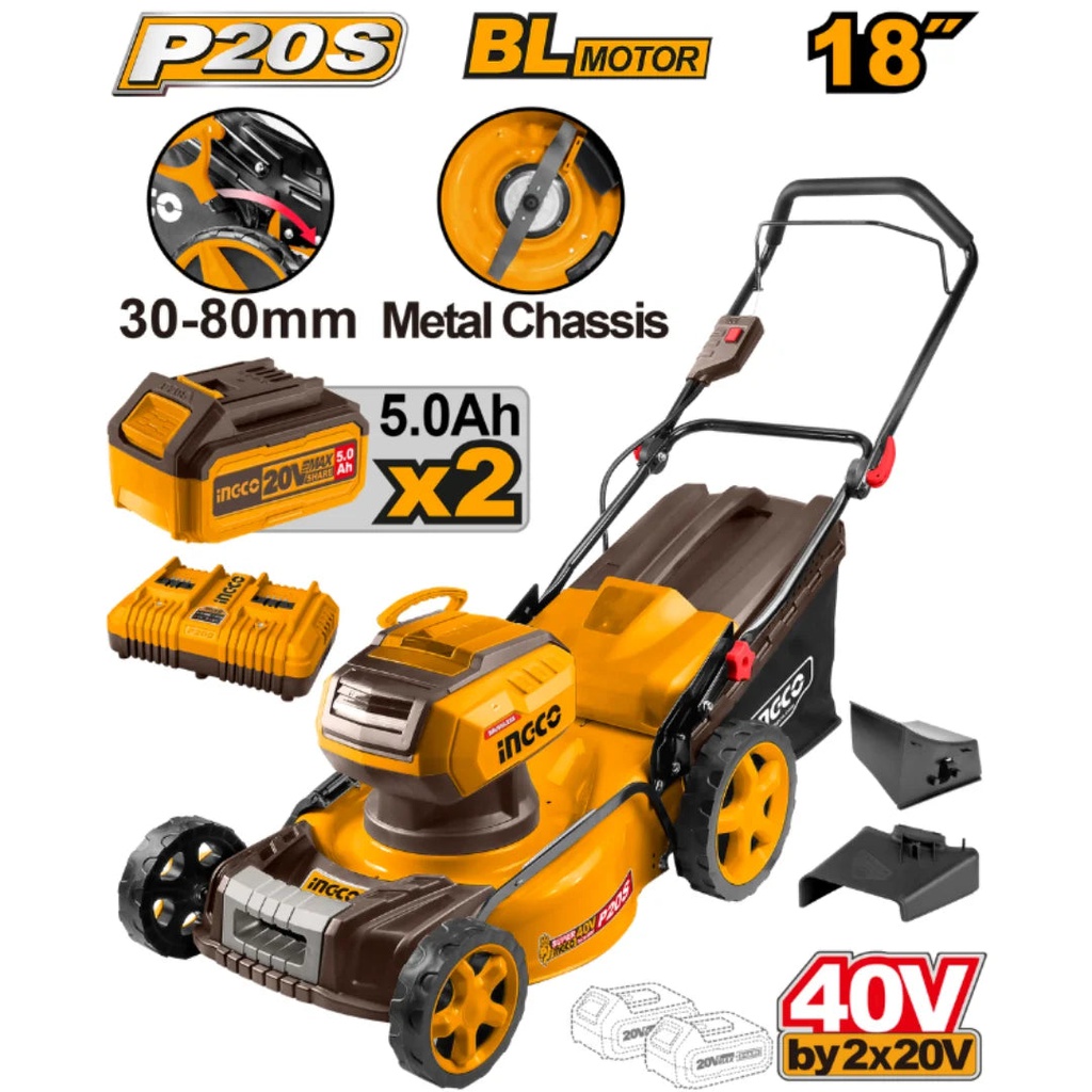INGCO TONDEUSE 40V 2BATTERIES 5AH 460MM 60L [LMLI20186]