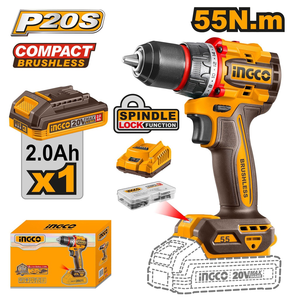 INGCO VISSEUSE BRUSHLESS 20V 1BAT 55NM  [CDLI205582]