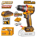 INGCO 20V brushless drill driver 1 battery 55NM