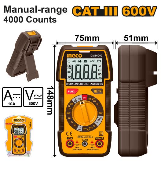INGCO MULTIMETRE DIGITAL LCD  600V AC/DC [DM36002]