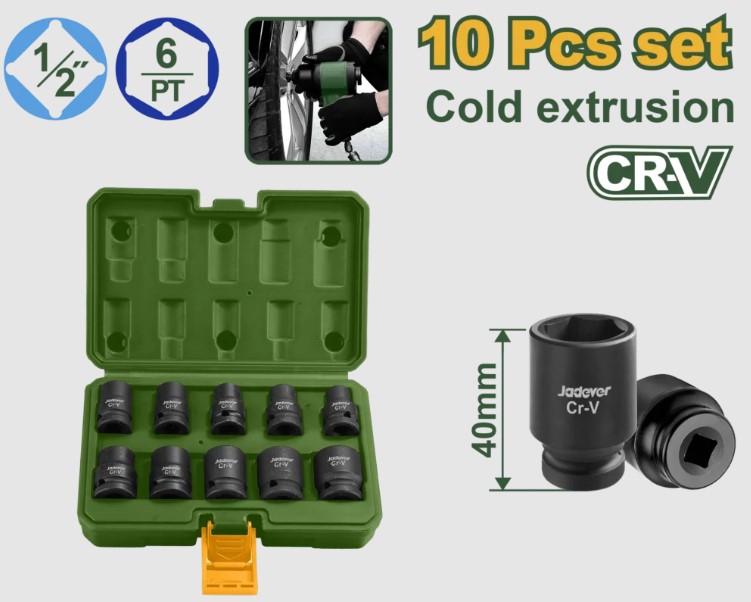 JADEVER JEU DE 10 DOUILLES A CHOC 1/2  [JDMS1D01]