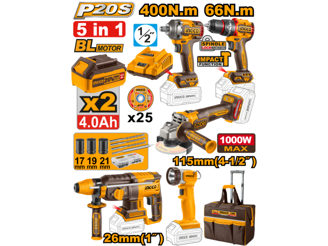 INGCO حزمة حقيبة 5 آلات 20V