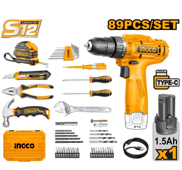 INGCO CASE SCREWDRIVER 12V +89 PCS 1 BATT 1.5AH