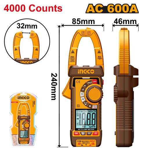INGCO PINCE AMPERMETRIQUE NUMERIQUE AC 600A SI NR  [DCM66001]