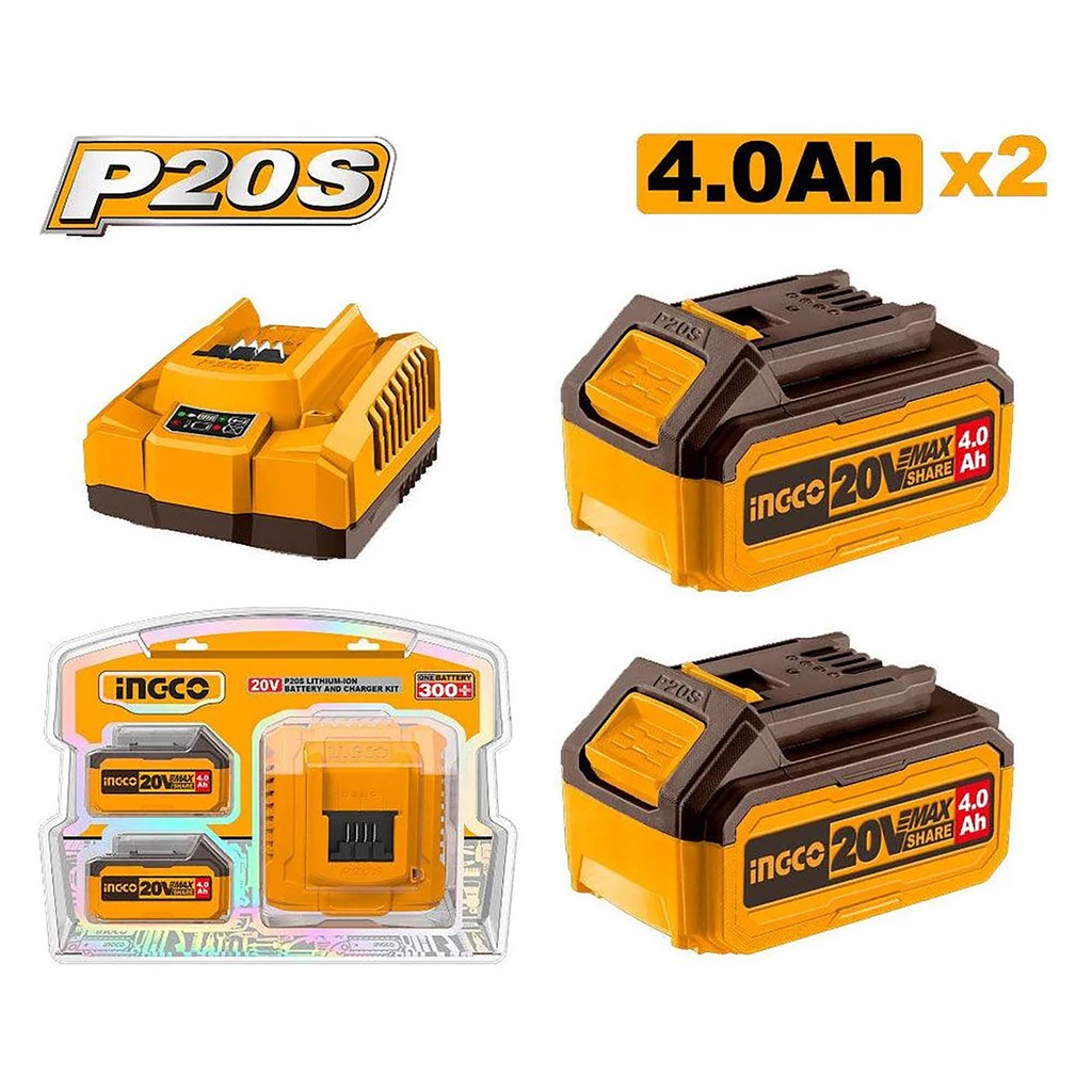 INGCO PACK 2 BATTERIE + CHARGEUR 4AH  